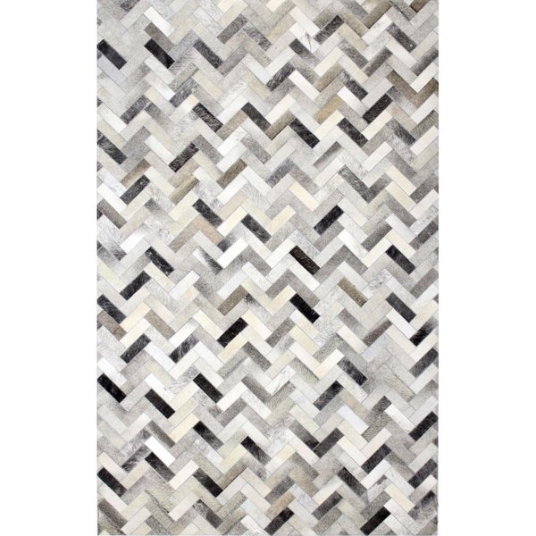 Bashian Bashian H112-ASH-2.6X8-H12 Santa Fe Collection Chevron Contemporary Leather Hand Stitched Area Rug; Ash - 2 ft. 6 in. x 8 ft. H112-ASH-2.6X8-H12